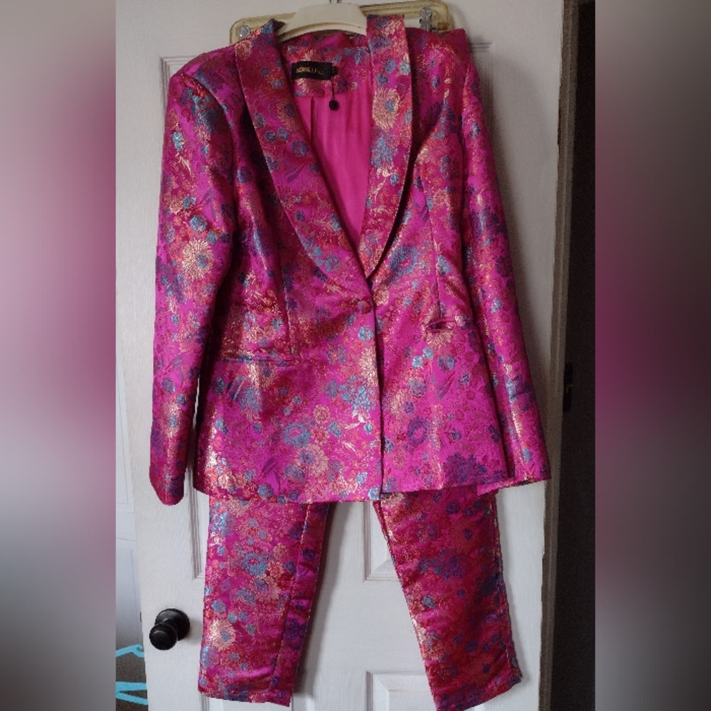 Fashion Nova Hot Pink Floral Damask Pant Suit